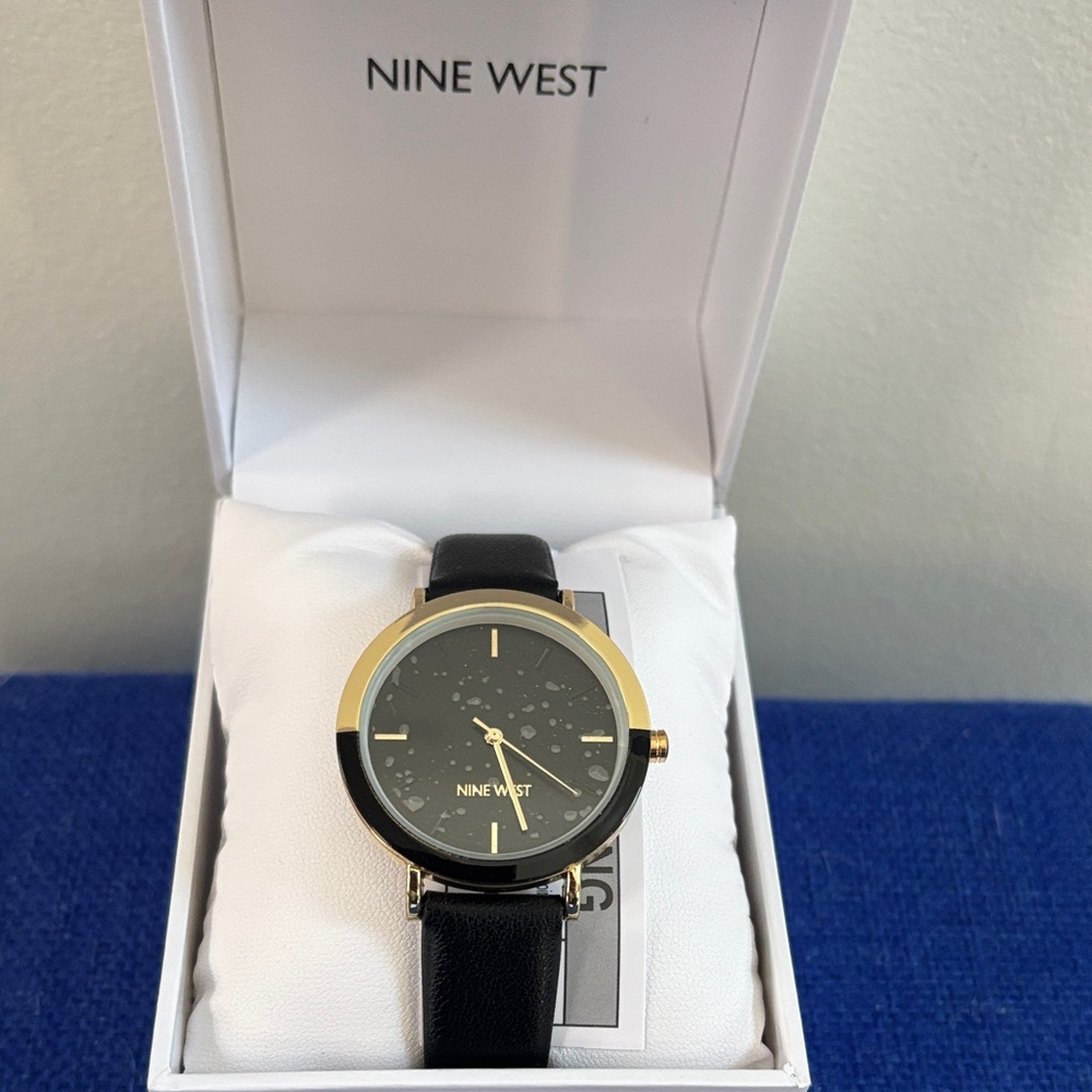 Nine West Women’s Watch with Black Strap and Gold Accents